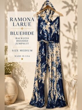 Ramona LaRue BlueHide Backless Hooded Jumpsuit Size Medium Made in USA